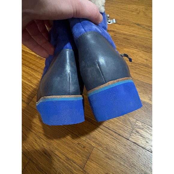 Cole Haan Nike Air Blue Suede Shearling Buckle Winter Wedge Boots Womens - Picture 4 of 13